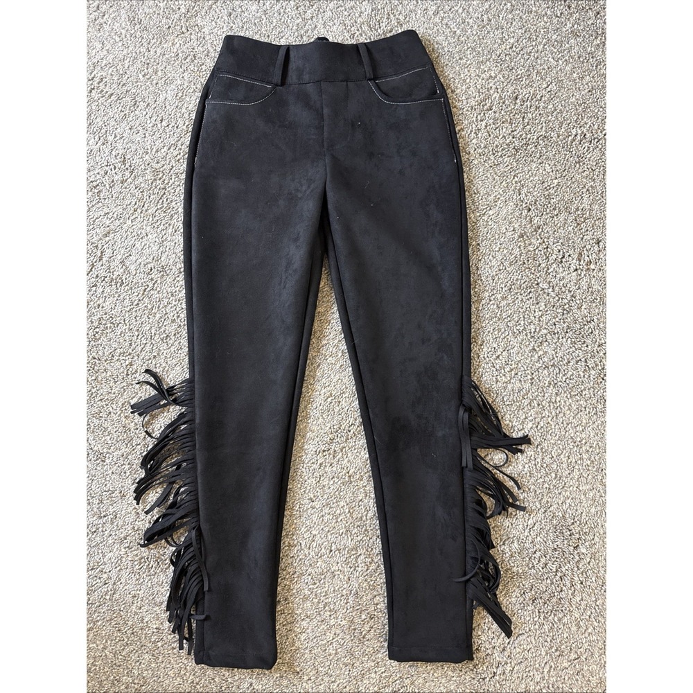 Crazy Train Women's Faux Suede Fringe Pull On Stretch Pants Black‎ Size S